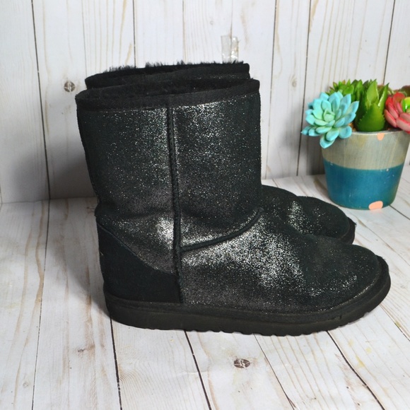 UGG Sparkle Black Metallic Classic Short Boots - Picture 4 of 8